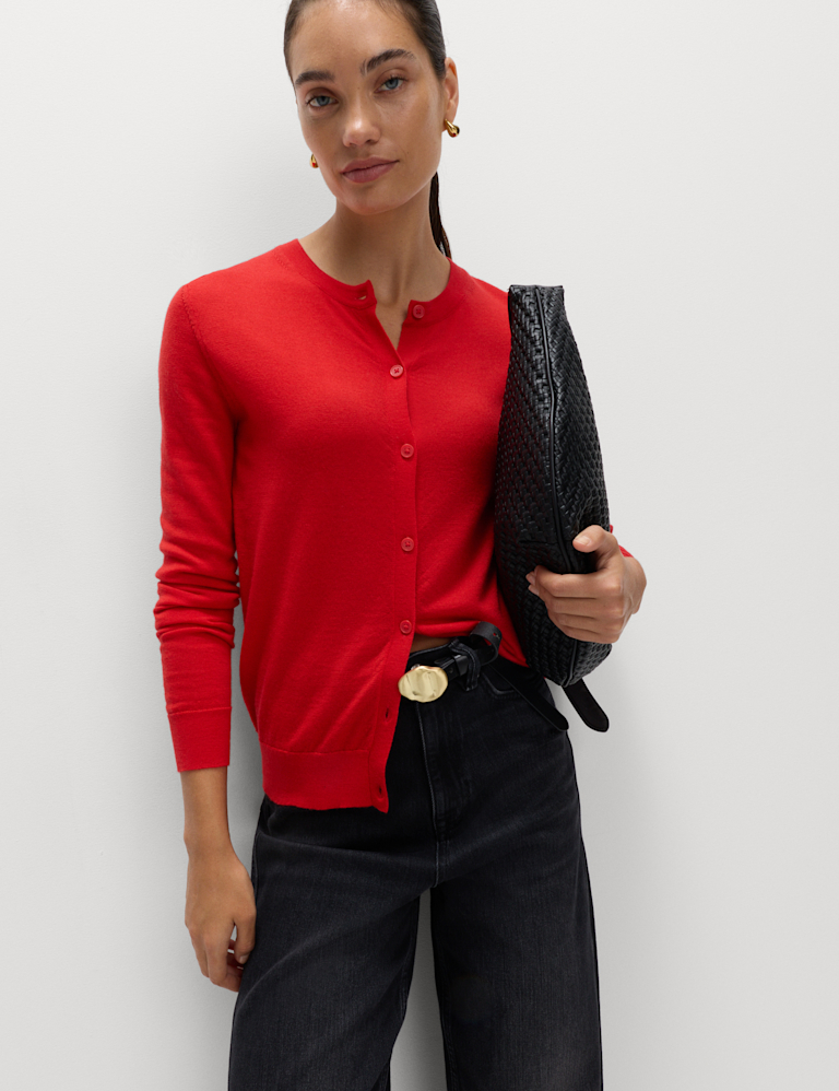 Pure Merino Wool Crew Neck Cardigan