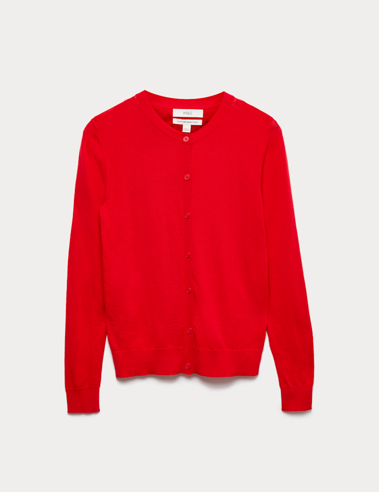 Pure Merino Wool Crew Neck Cardigan