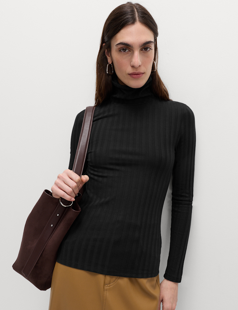 Cotton Blend Funnel Neck Long Sleeve Top Cotton Blend Funnel Neck Long Sleeve Top