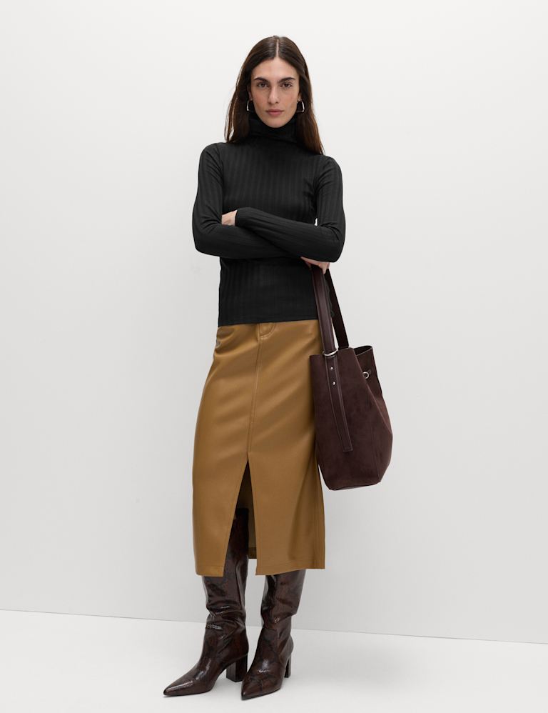 Cotton Blend Funnel Neck Long Sleeve Top