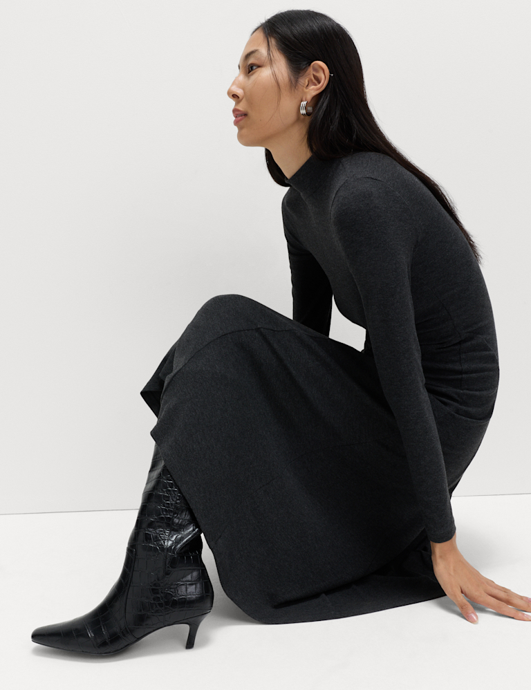 Jersey Ribbed Midi Column Dress