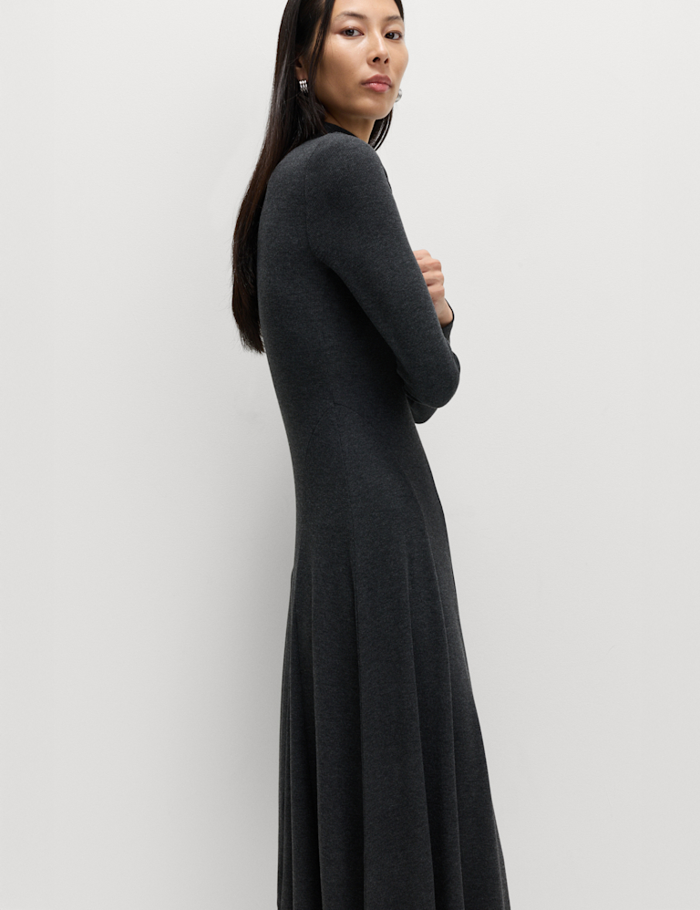 Jersey Ribbed Midi Column Dress