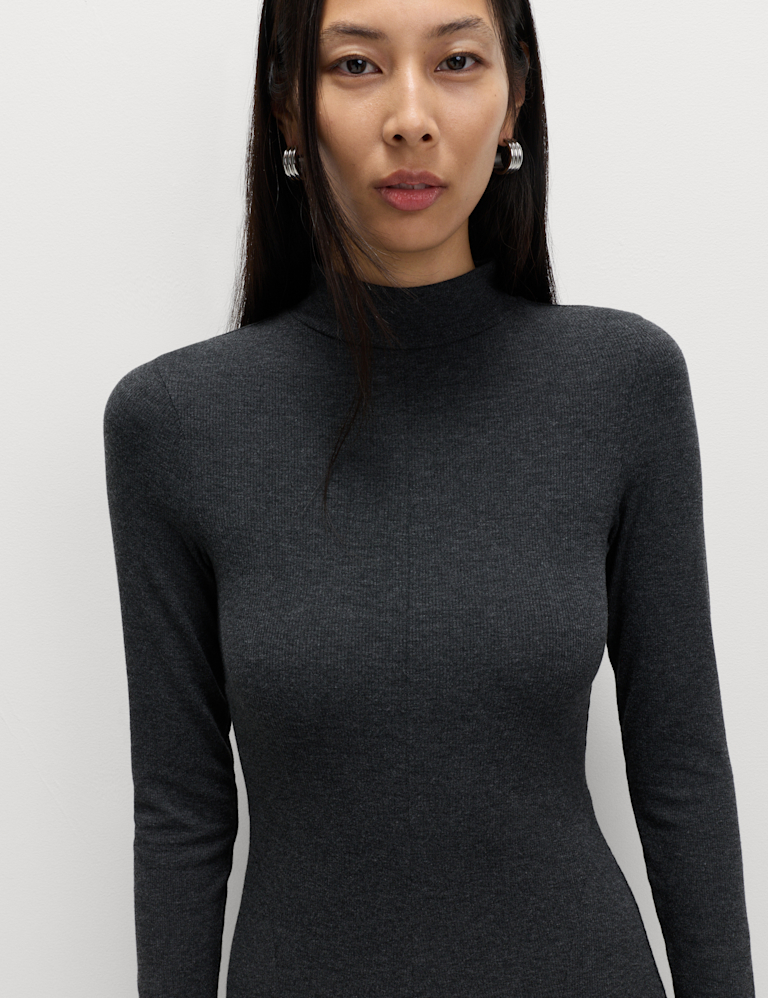 Jersey Ribbed Midi Column Dress