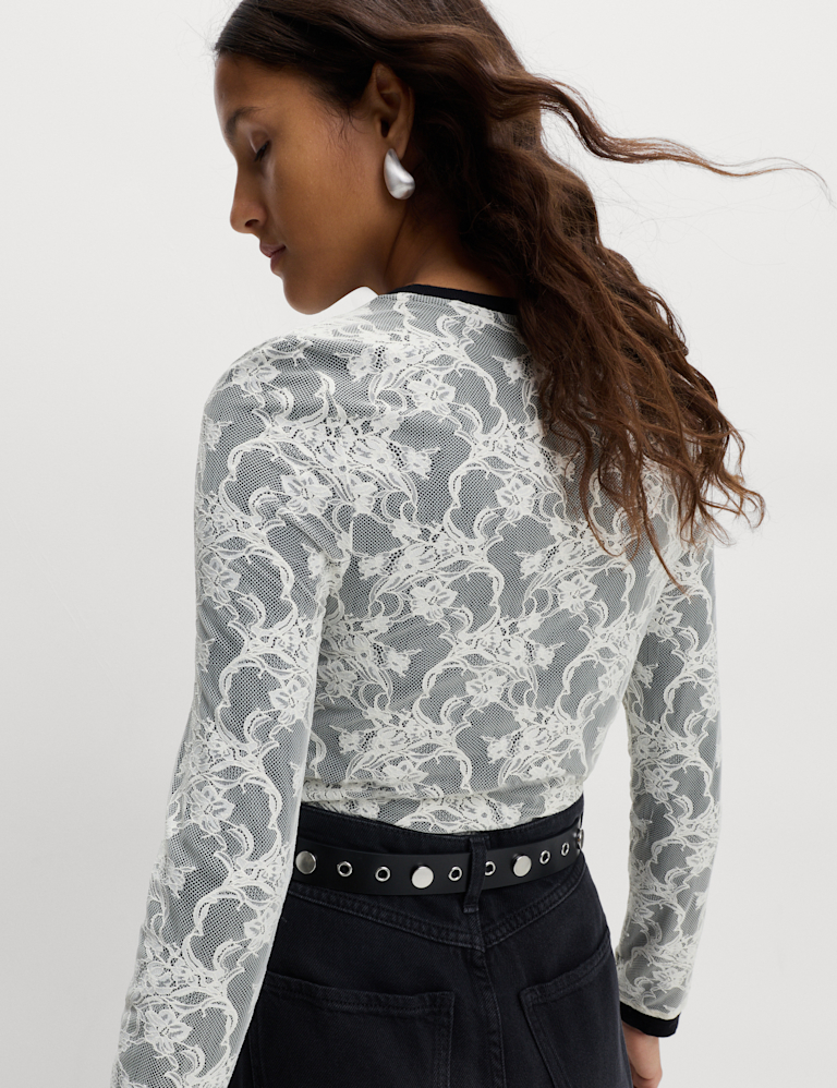 Lace Jersey Long Sleeve Top