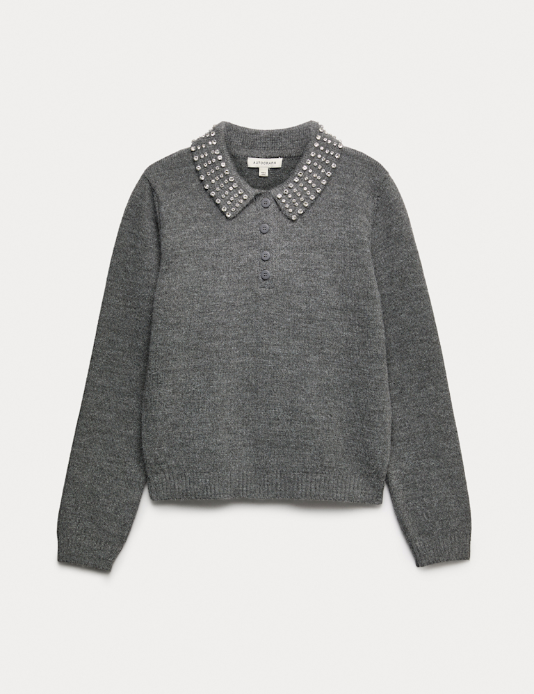 Embellished Polo Jumper with Wool