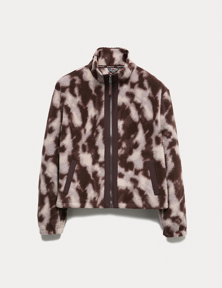 Borg Printed Funnel Neck Fleece Jacket