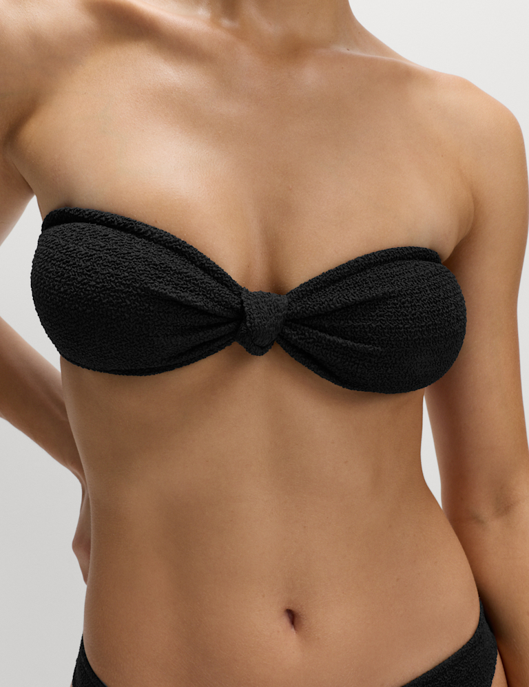 Textured Knot Front Bandeau Bikini Top