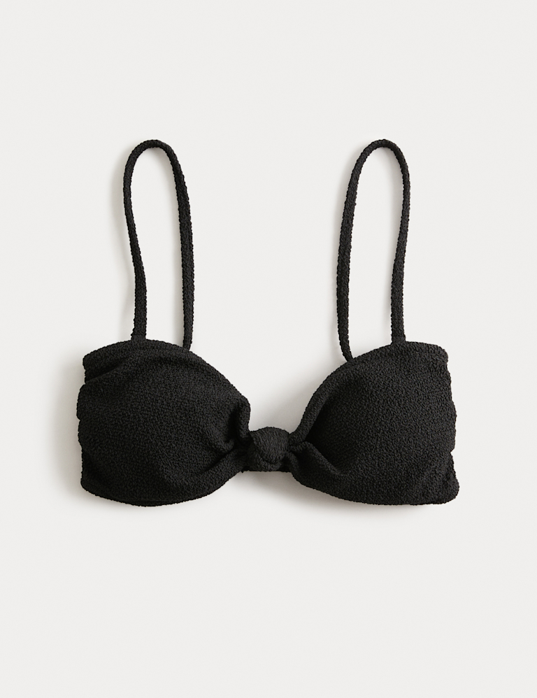 Textured Knot Front Bandeau Bikini Top