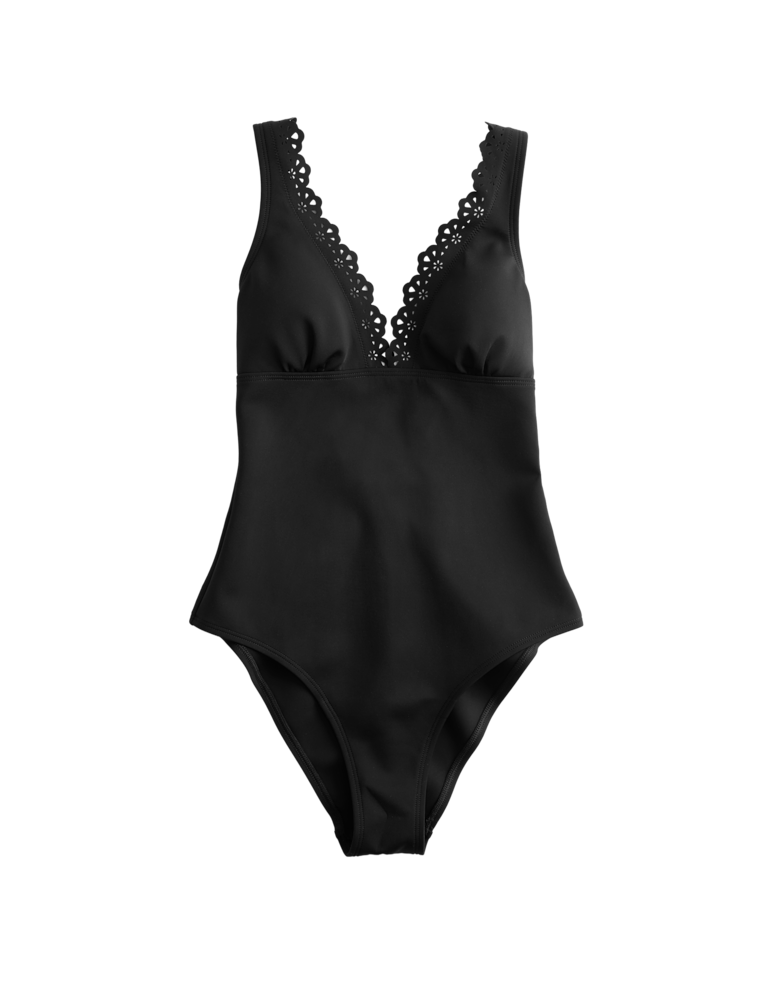 Sculpt Broderie Trim Plunge Swimsuit
