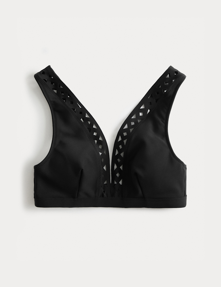 Neoprene Padded Cut Out Trim Sculpt Plunge Bikini Top