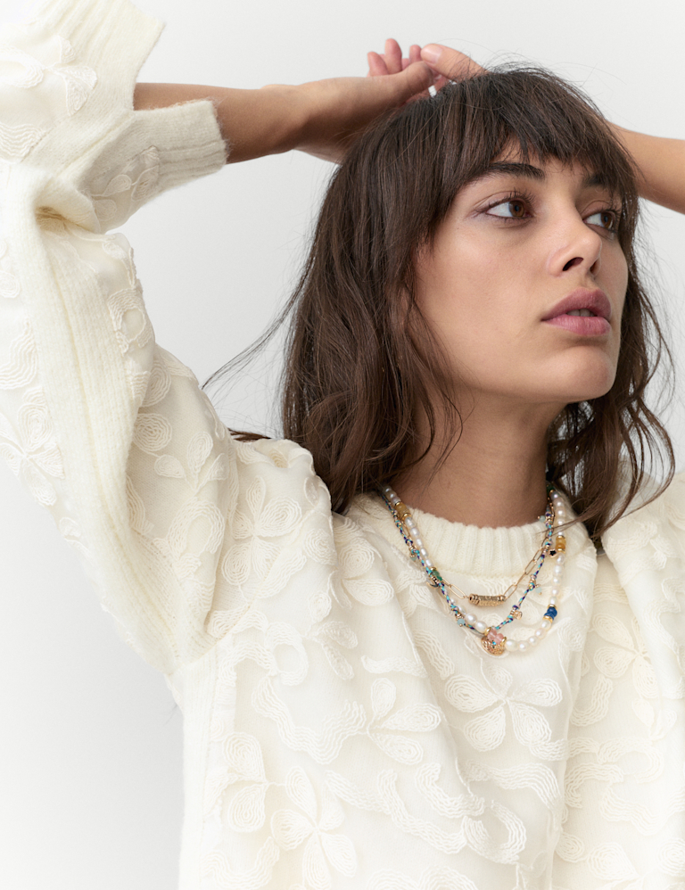 Mesh Crew Neck Lace Detail Jumper