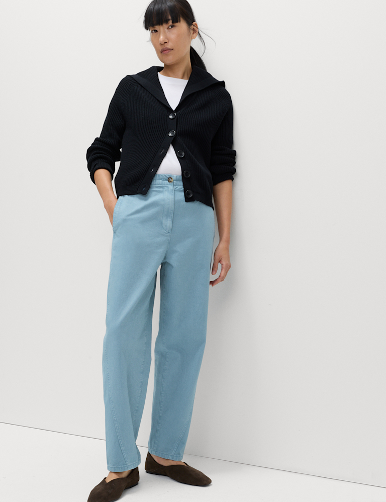 Pure Cotton Elasticated Waist Carrot Leg Trousers