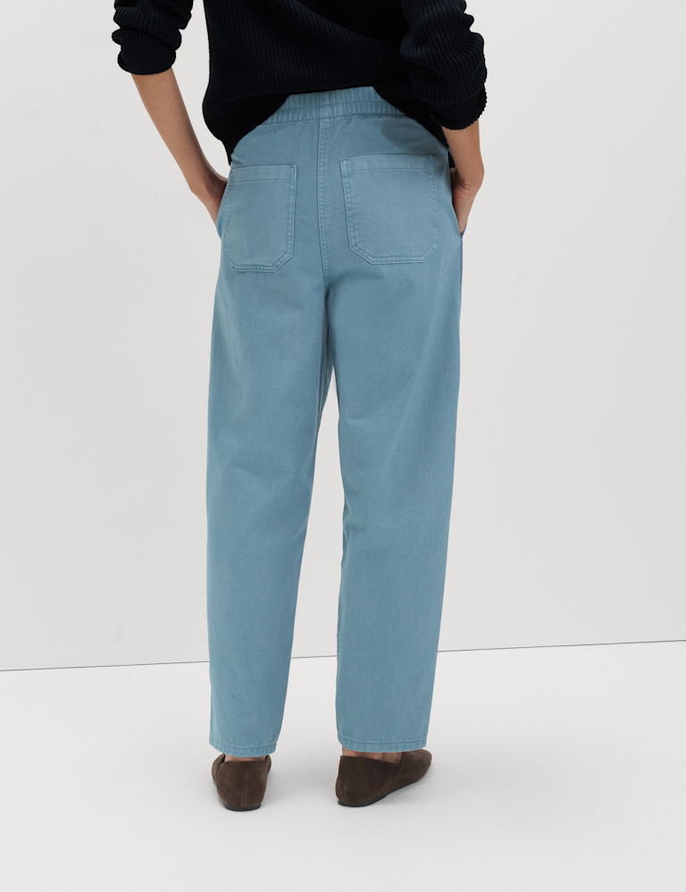 Pure Cotton Elasticated Waist Carrot Leg Trousers