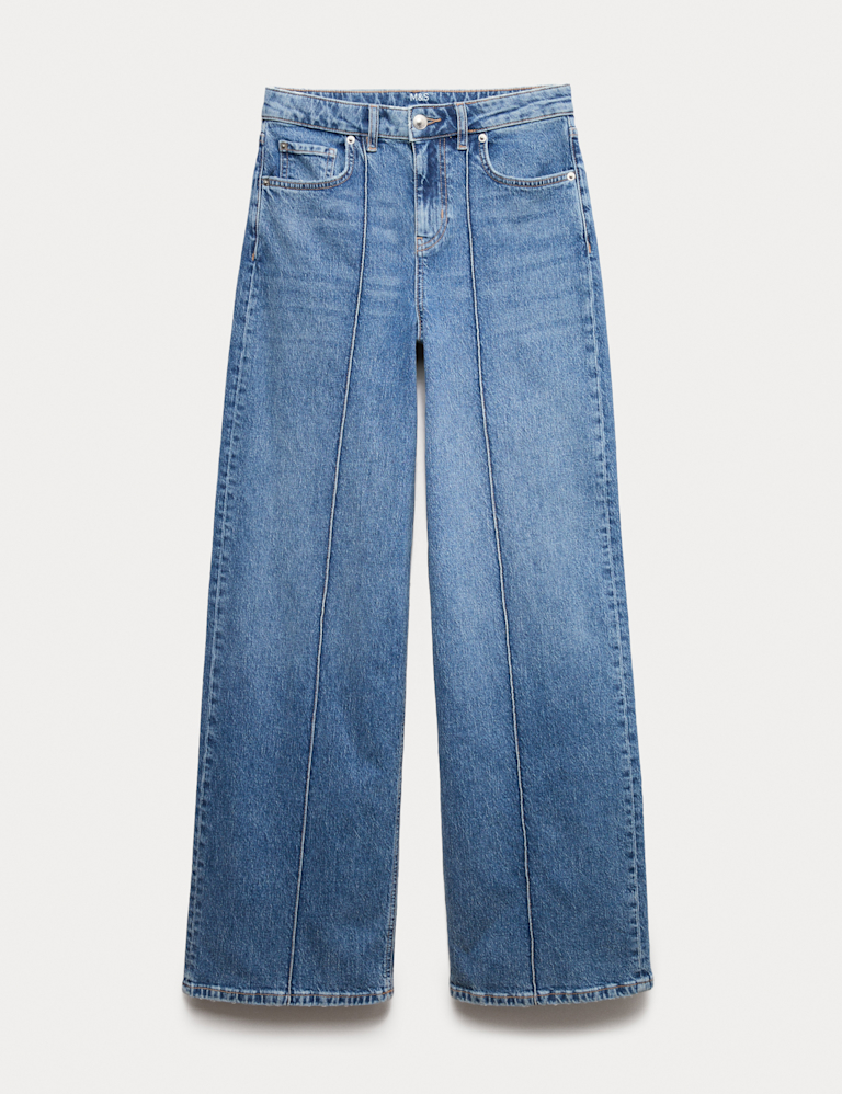 High Waisted Pintuck Wide Leg Jeans