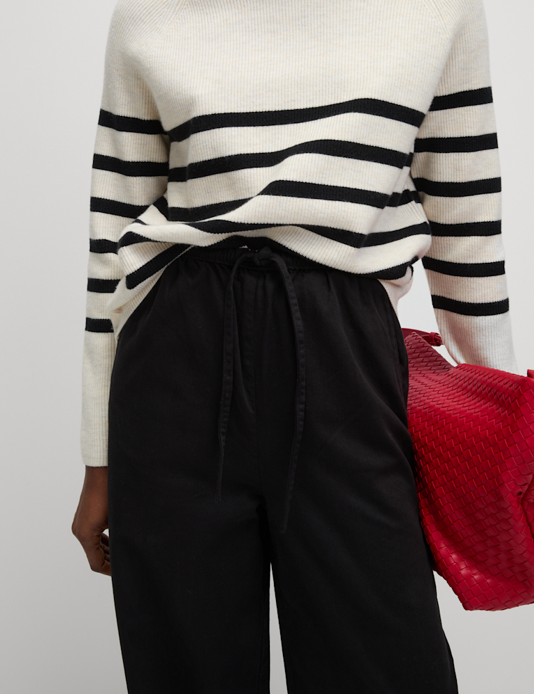 Denim Drawstring Wide-Leg Trousers