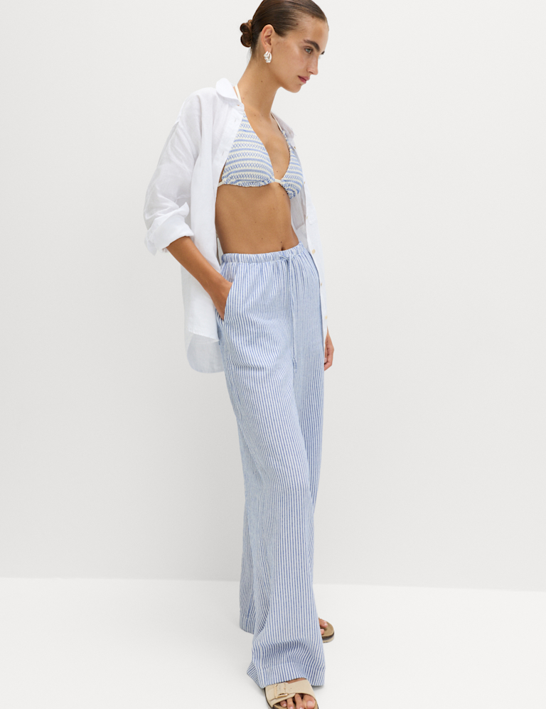 Linen Blend Wide Leg Trousers