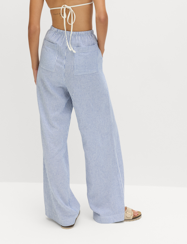 Linen Blend Wide Leg Trousers