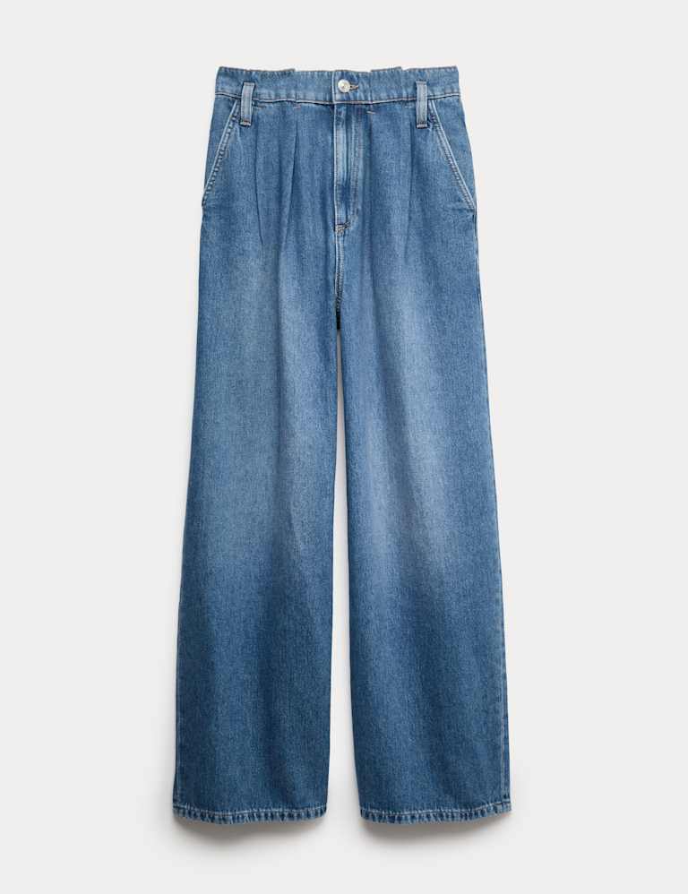 High Waisted Paperbag Pleated Relaxed Jeans
