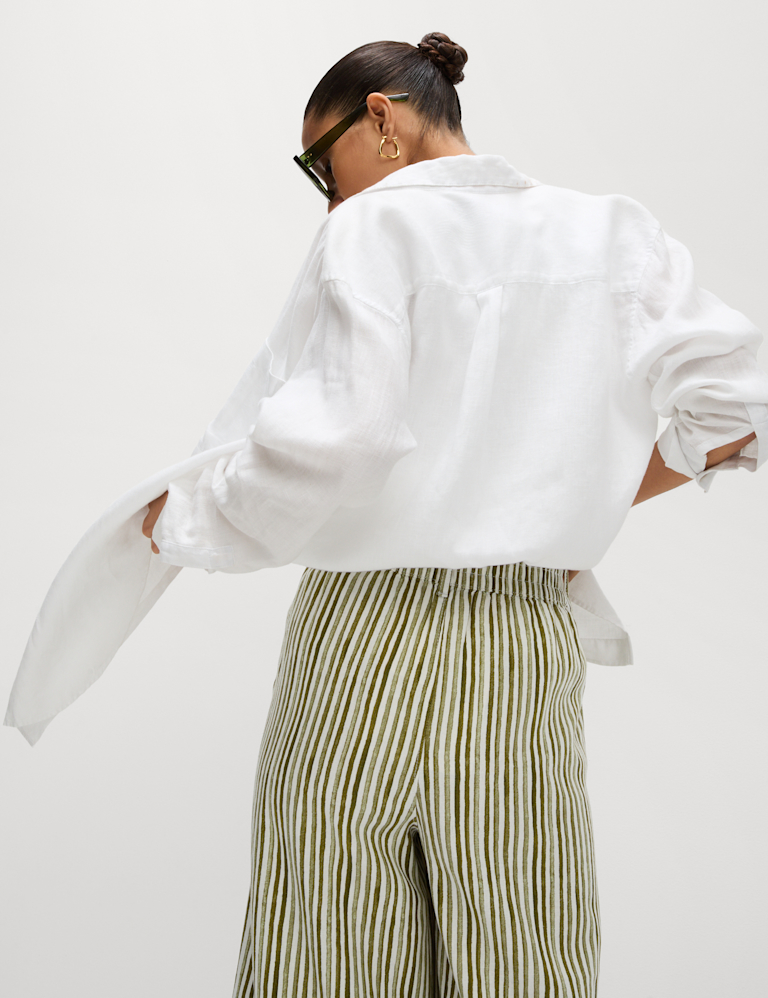 Linen Rich Wide Leg Cropped Trousers