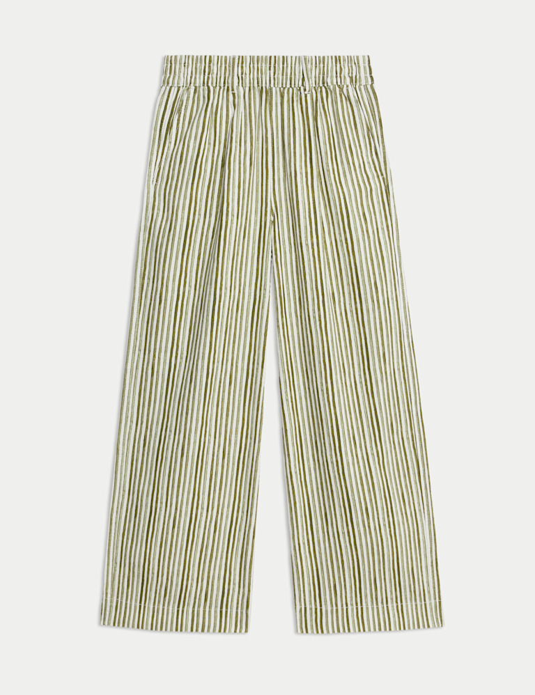 Linen Rich Wide Leg Cropped Trousers