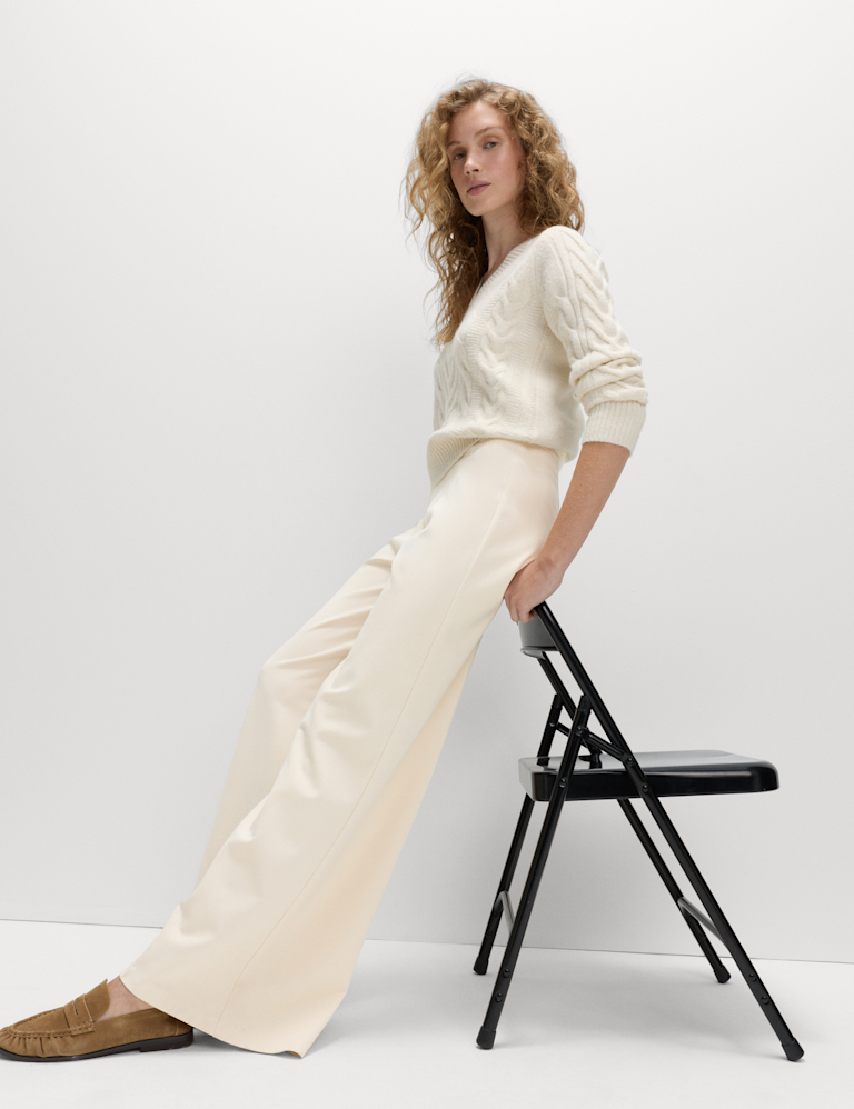 Jersey Wide Leg Trousers with Stretch