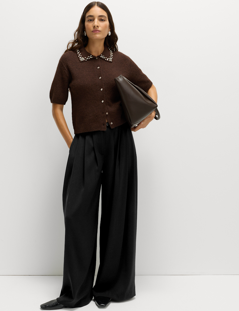 Satin Twill Triple Pleat Palazzo Trousers