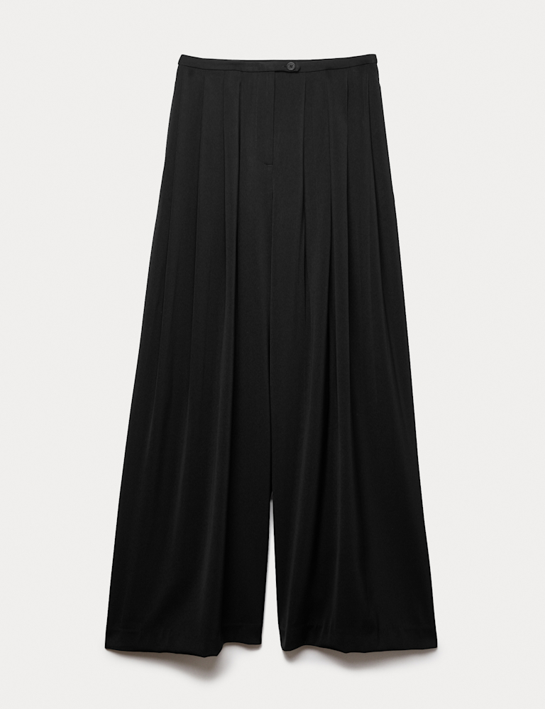 Satin Twill Triple Pleat Palazzo Trousers