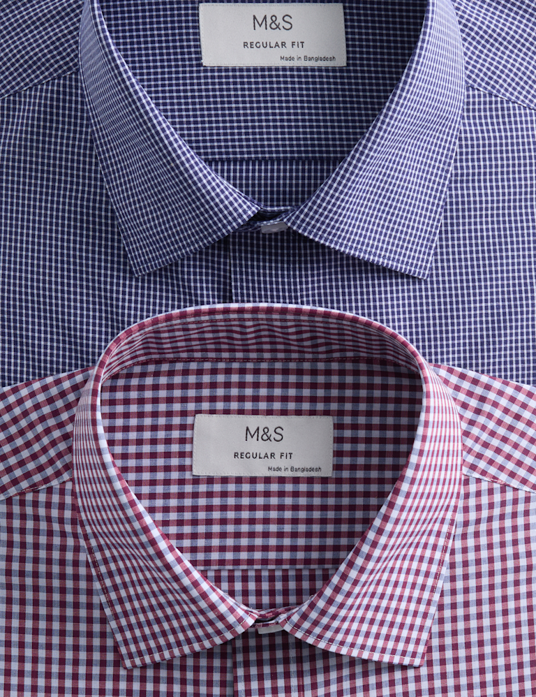 2 Pack Regular Fit Easy Iron Check Shirts