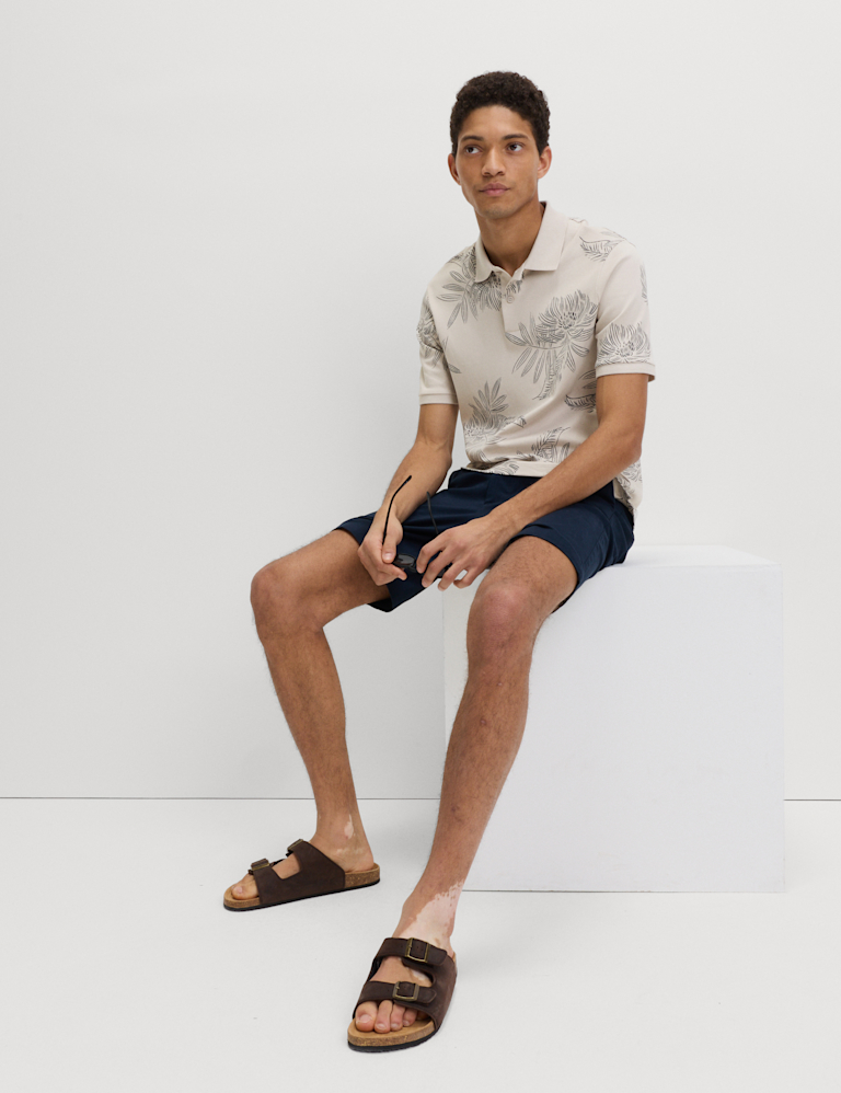 Pure Cotton Leaf Print Polo Shirt