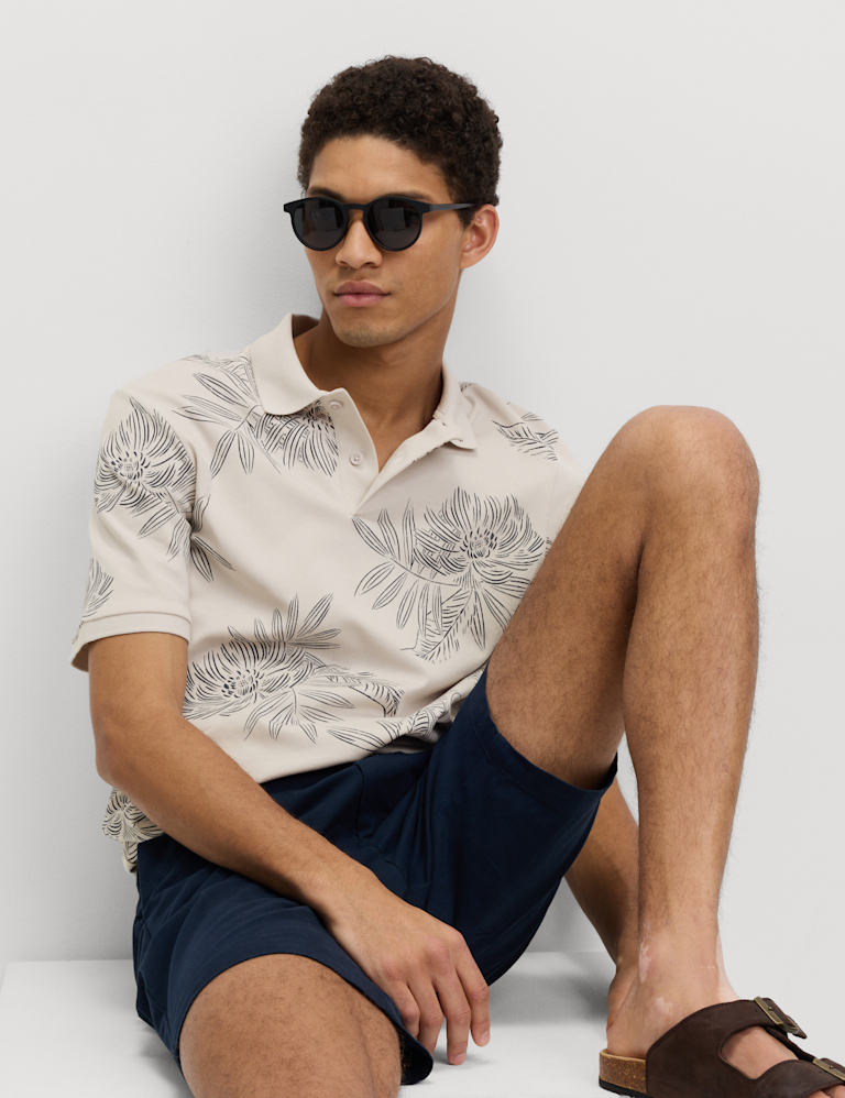 Pure Cotton Leaf Print Polo Shirt