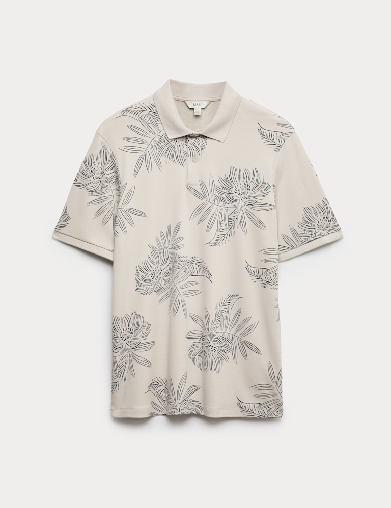 Pure Cotton Leaf Print Polo Shirt