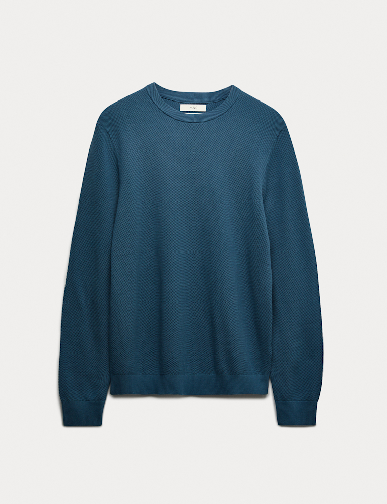 Pure Cotton Textured Crew Neck Jumper