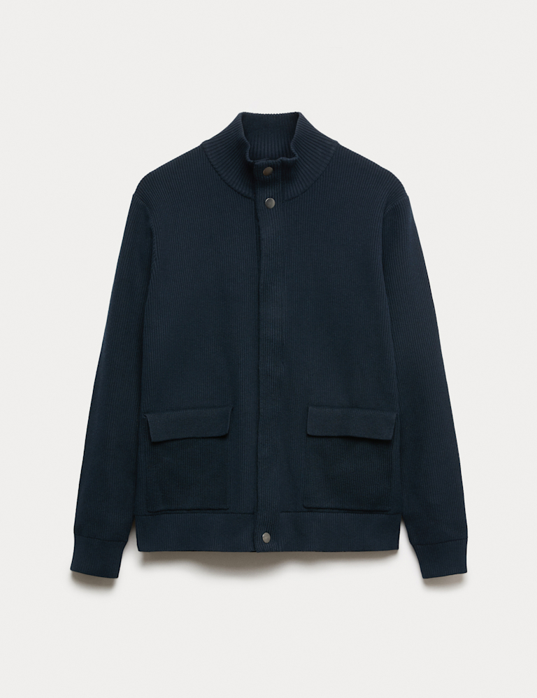 Cotton Blend Ribbed Funnel Neck Jacket