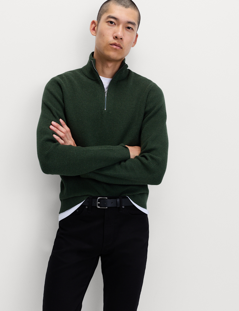 Cotton Blend Ribbed Half Zip Jumper