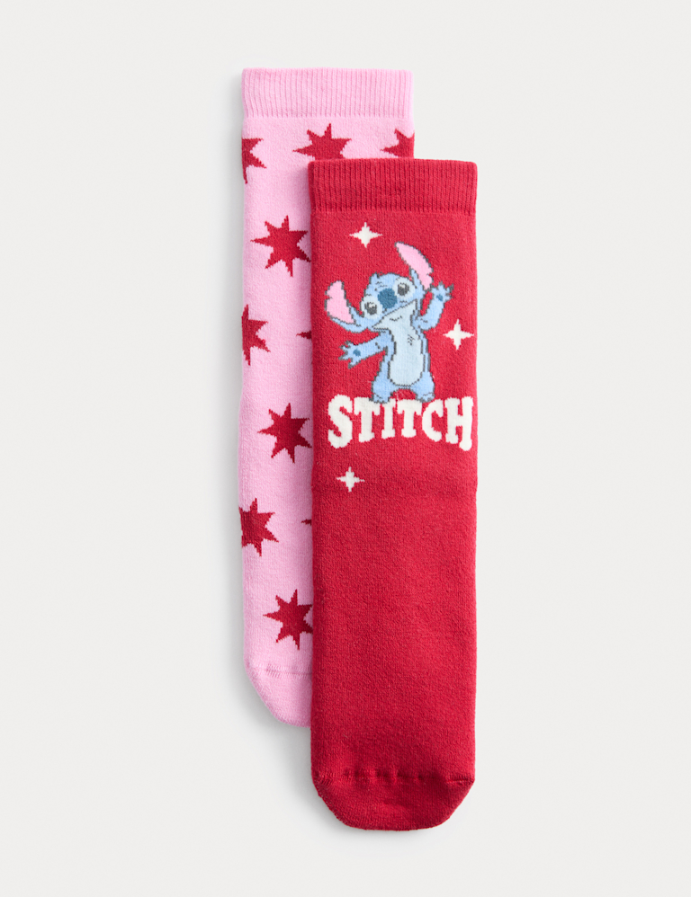 2 Pack Cotton Rich Lilo & Stitch™ Slipper Socks (6 Small – 7 Large)