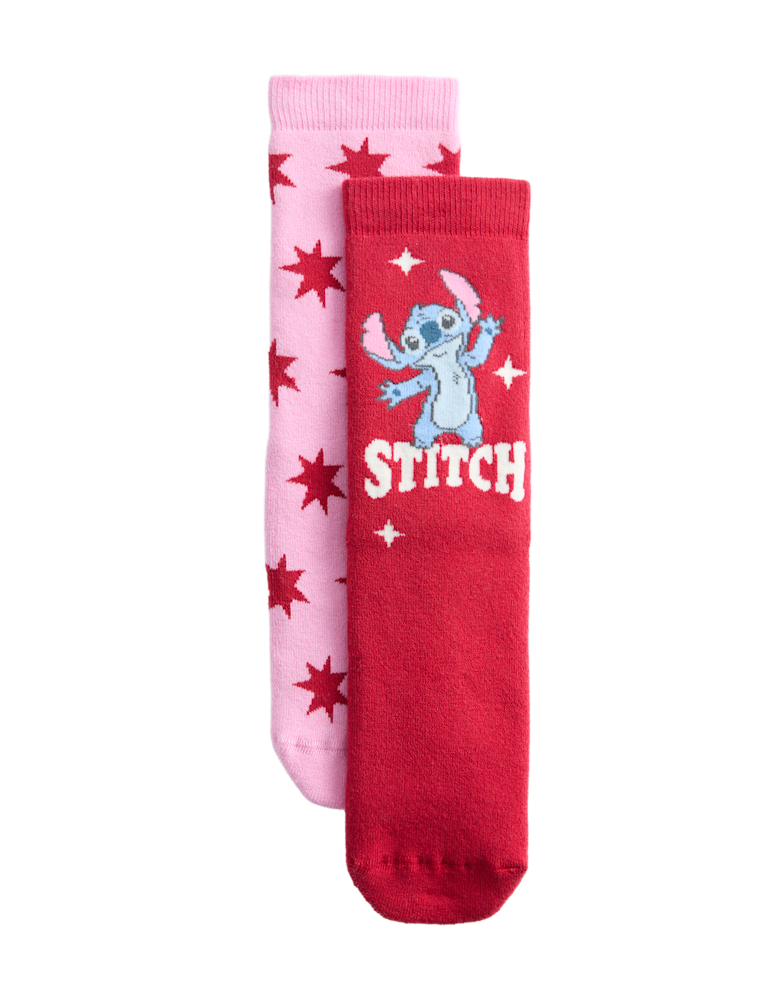 2 Pack Cotton Rich Lilo & Stitch™ Slipper Socks (6 Small – 7 Large)