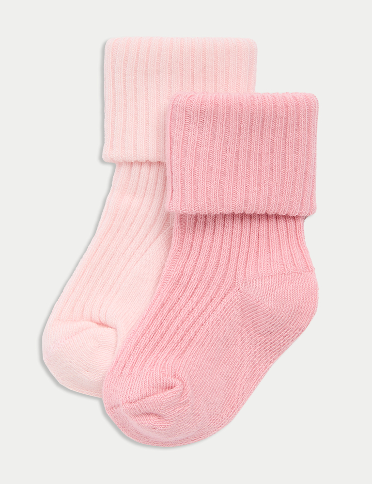 2 Pack Cotton Rich Ribbed Socks (7lbs-3 Yrs)