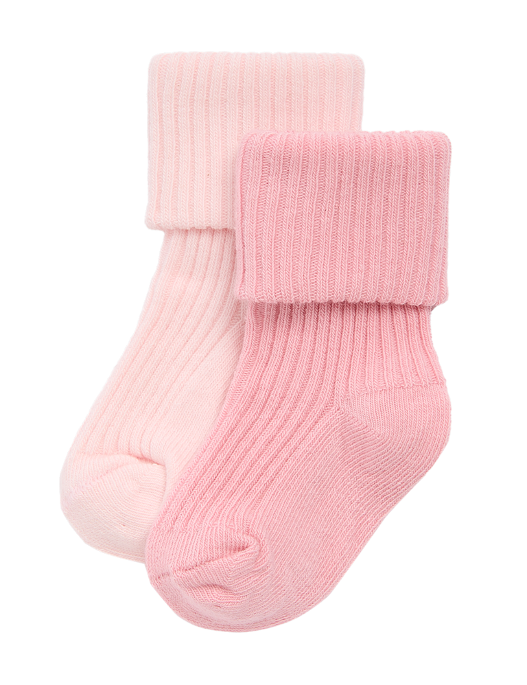2 Pack Cotton Rich Ribbed Socks (7lbs-3 Yrs)
