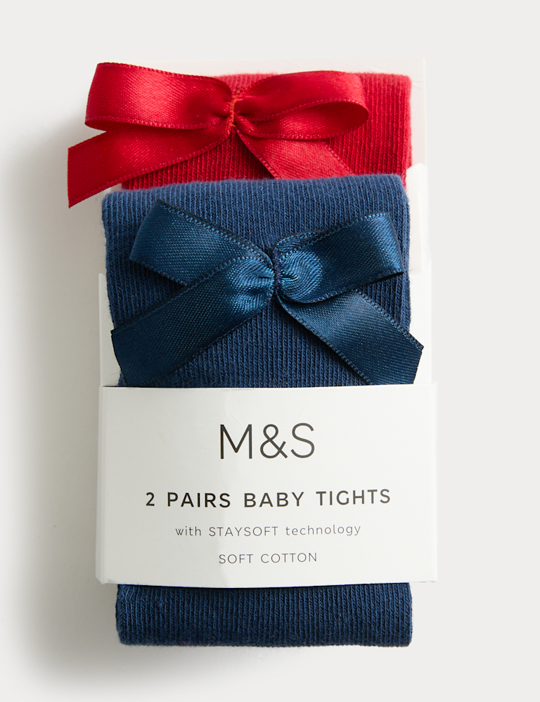 2 Pack Cotton Rich Bow Tights (0-3 Years)