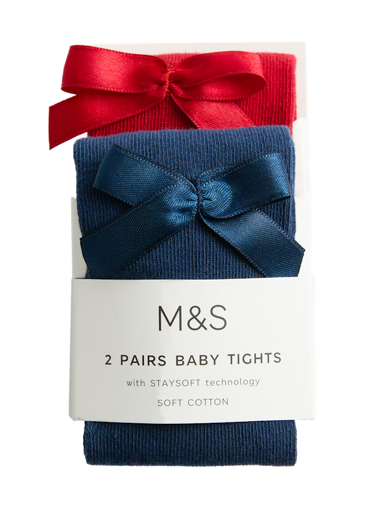 2 Pack Cotton Rich Bow Tights (0-3 Years)