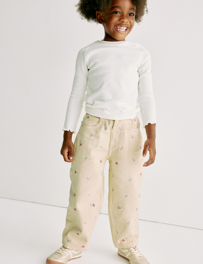 Barrel Leg Denim Embroidery Jeans (2-8 Yrs)