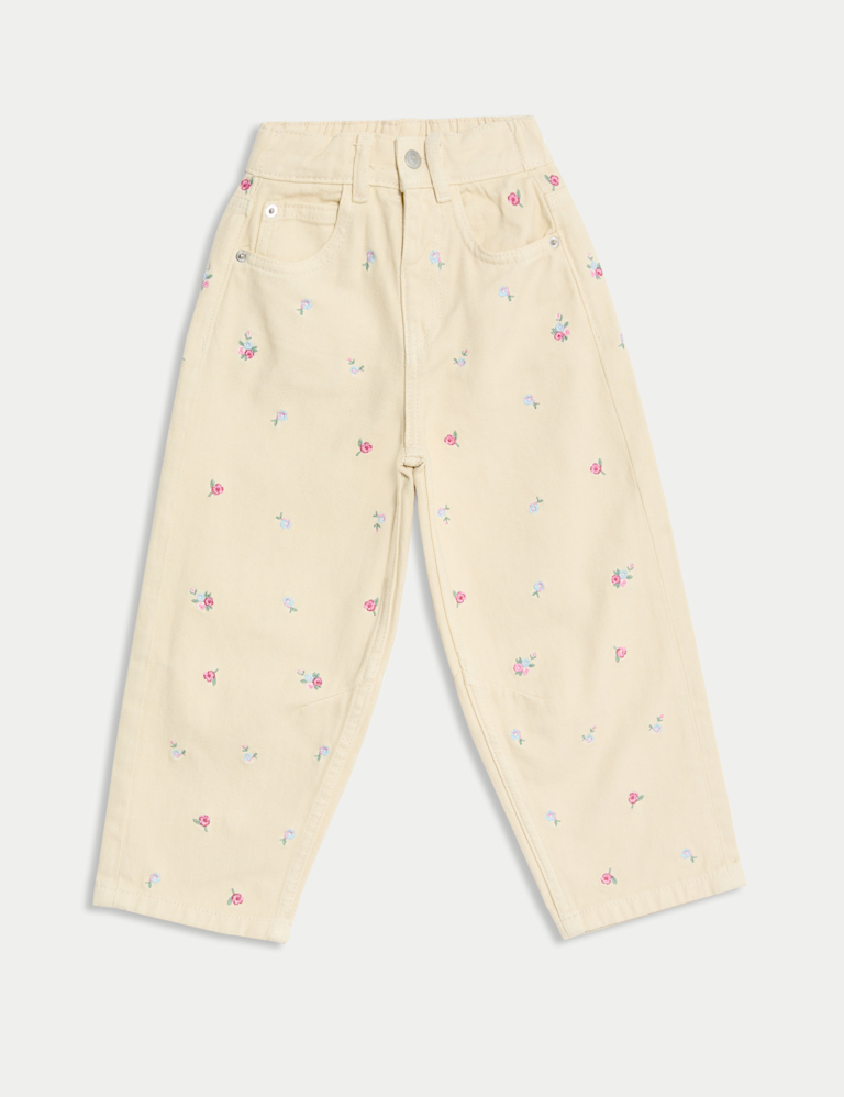 Barrel Leg Denim Embroidery Jeans (2-8 Yrs)