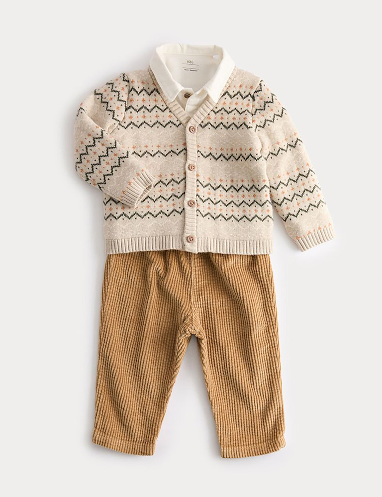 3pc Knitted Fair Isle Top & Bottom Outfit (0-3 Yrs)