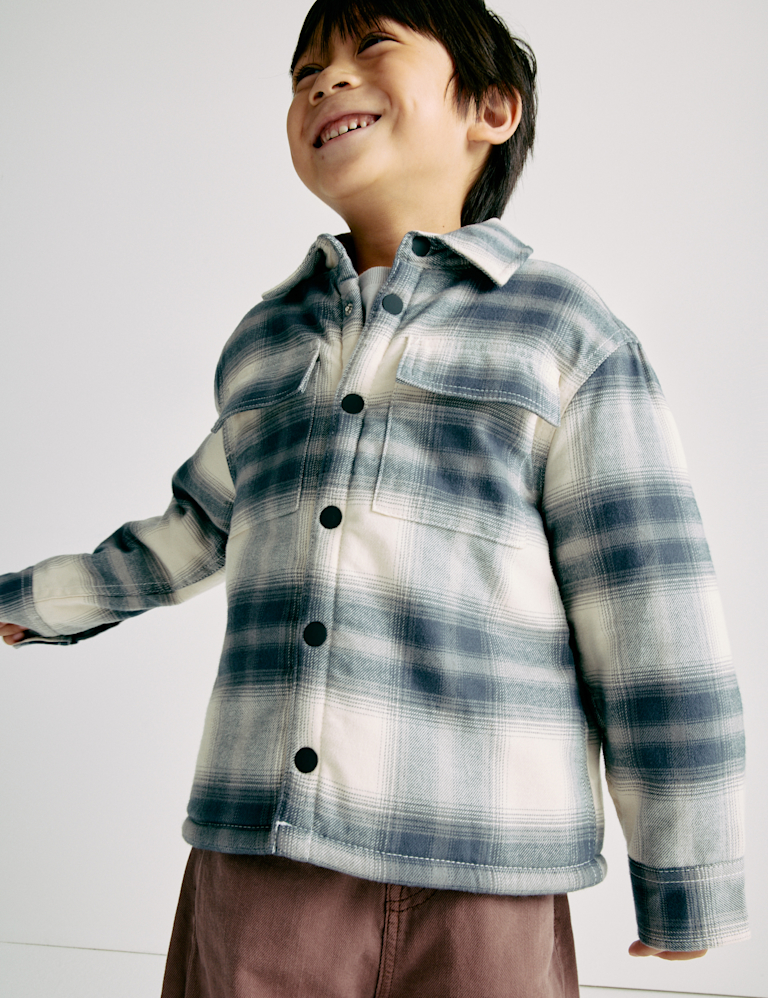 Pure Cotton Borg Lined Checked Overshirt (2-10 Yrs)
