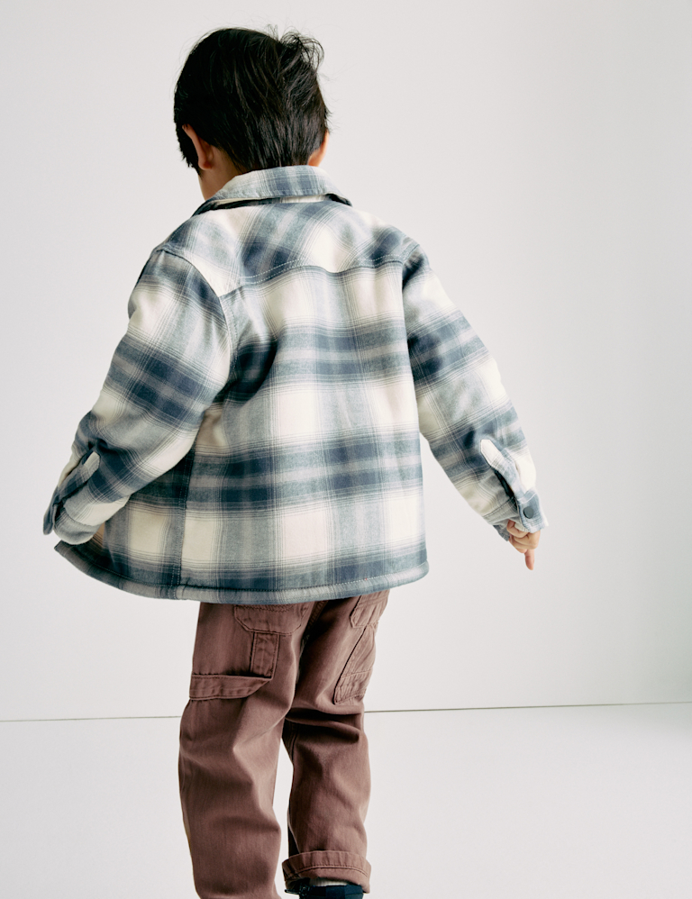 Pure Cotton Borg Lined Checked Overshirt (2-10 Yrs)
