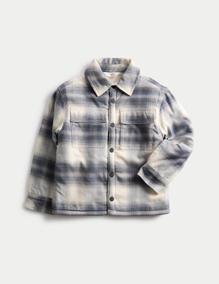 Pure Cotton Borg Lined Checked Overshirt (2-10 Yrs)