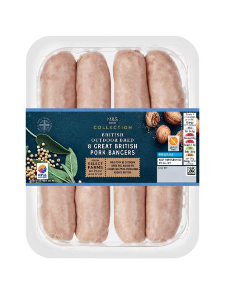 Outdoor Bred 8 Great British Pork Bangers