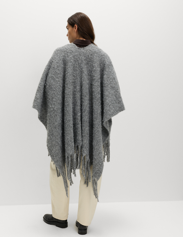 Brushed Fringed Wrap Scarf with Wool