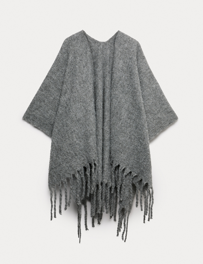 Brushed Fringed Wrap Scarf with Wool