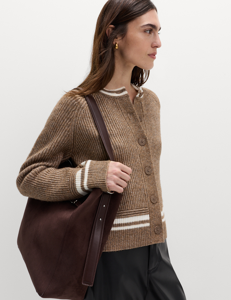 Cloud-Yarn Crew Neck Tipped Detail Cardigan